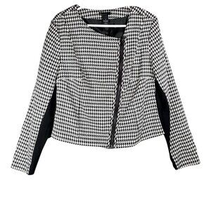 Lane Bryant Women’s Jacket Size 16 Houndstooth Black White Zip Stretch Moto